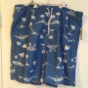 NEW Old Navy XXL Blue Palm tree Swim Trunks Shorts